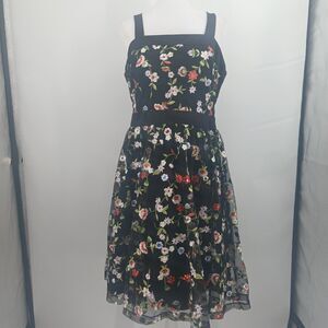 City Studio Floral Fit & Flare Dress Womens 13 Black Pink Cottagecore Spring